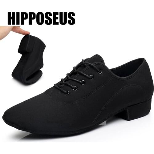 Men Modern Dance Shoes Boys Canvas Latin/Tango/Ballroom Shoes Rubber/Soft Sole Low Heels Man Dancing Shoes Black Professional
