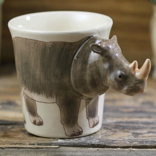 200ml animal rhinoceros mug Hand-painted ceramic coffee mug Cartoon gift mug Creative 3D mugs Childrens gifts