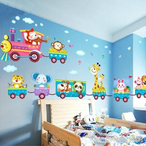 Cartoon animals train child room wall stickers for kids rooms boys room adesivo de parede wall decals