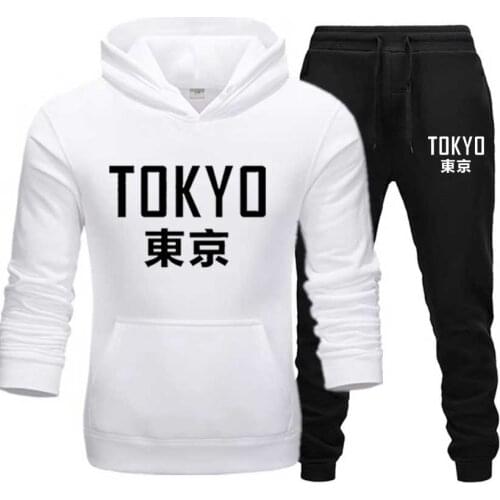Tokyo Print Mens Sets Sportswear Japanese hoodie+Pant Streetwear Pullover tracksuit Casual hoodie set drop shipping men clothes