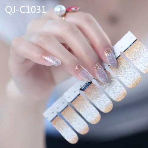 14pcs/sheet Full Cover Glitter Powder Gradient Color Nail Sticker DIY Self-Adhesive Nail Art Decoration