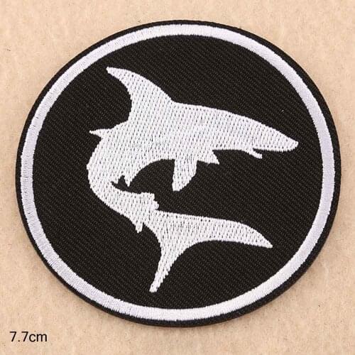Punk White Shark Iron On Embroidered Clothes Patches For Clothing Wholesale