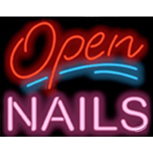 Nails Open Custom Handmade Real Glass Tube Shop Store Art Beauty Display Advertise Decoration Sign Neon Light 17"X14"
