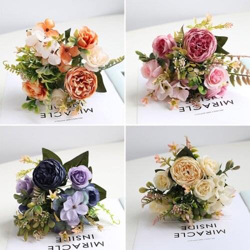 2021 new pink silk artificial rose peony flower wedding home autumn decoration high quality large bouquet luxury fake flower flo