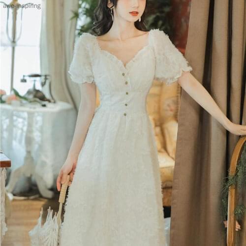 2021 Summer New Dress Puff Sleeve Square Neck Sweet and Gentle First Love Fresh and Elegant Fashion Niche Fairy Skirt Waist