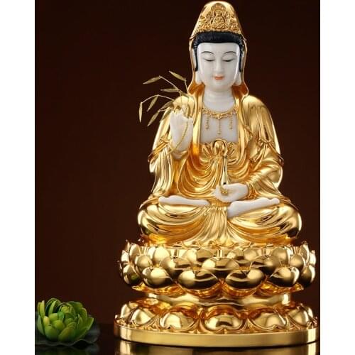 Buddhism figure gilding jade Guan yin Bodhisattva buddha Southeast Asia family protection Propitious Prosperity FENG SHUI statue