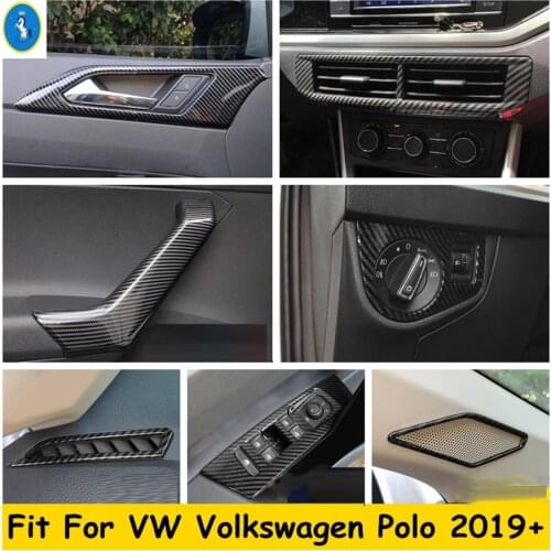 Triangle Pillar A / Window Lift Button / Door Handle Bowl ABS Carbon Fiber Look Cover Trim For VW Volkswagen Polo 2019 2020 2021