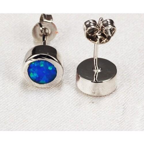 Simple Round Stud Earrings Blue Opal for Women Classic Fashion Jewelry OL Style Gift ER348