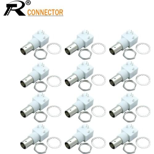 12/50/100pcs BNC Female Right Angle Panel Mount Plastic Type White PC Board PCB With Nut bulkhead Connector
