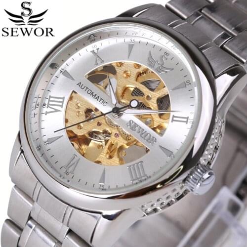 Sewor Luxury Mechanical Skeleton Side Design Watch Automatic Watch New Series Gear Bezel Fashion Casual Design mens watches