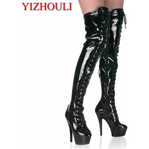 15cm High-Heeled Shoes Strap Tall Boots Platform Clubbing Exotic Dancer Boots Hasp 6 Inch Sexy Womens Gladiator Thigh High Boots