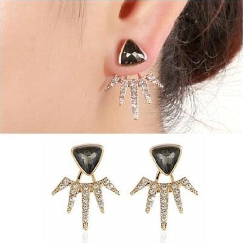 Ex1271 European Fashion Vintage personality black crystal alloy triangular studs earrings 2021 trend Womens Jewelry Accessories