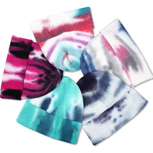 Fashion Tie-dye Pullover Knit Hat Outdoor Sports Mountain Climbing Trend Thickened Ear Protection Men And Women Warm Woolen Hat