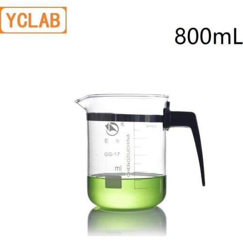 YCLAB 800mL Beaker Low Form GG - 17 Glass with Graduation Plastic Handle Spout Measuring Cup Laboratory Chemistry Equipment