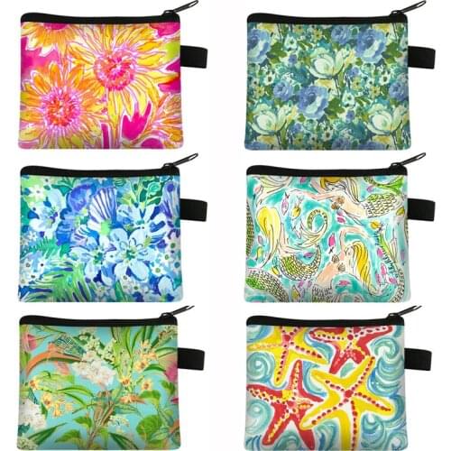 Pretty Illustration Flower Pattern Money Bag Ladies Handbags Women Portable Coin Purse Female Lipstick Bag For Shopping Gift