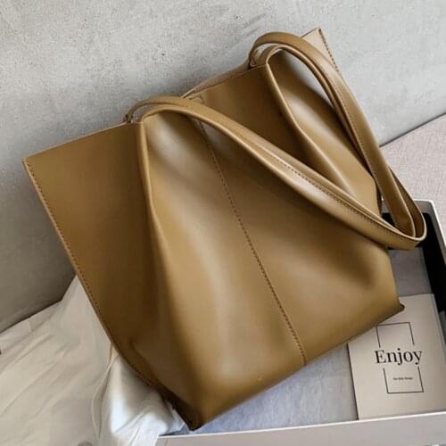 Womens Soft Leather Handbag High Quality Women Shoulder Bag Big Shopper Tote Bucket Bag Fashion Womens Handbags Solid color