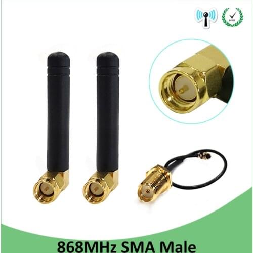 2pcs 868MHz 915MHz Antenna 2dbi SMA Male Connector GSM 915 MHz 868 IOT antena antenne waterproof +21cm RP-SMA/u.FL Pigtail Cable