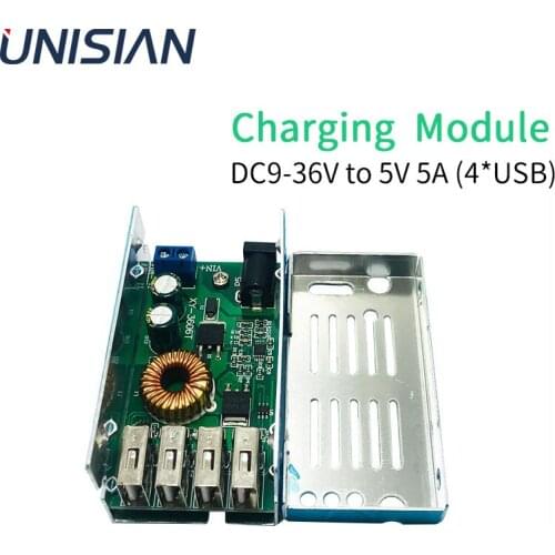 UNISIAN DC-DC step-down power module DC24V 12V to 5V 5A 4USB charging module For Car phone Decoder Board