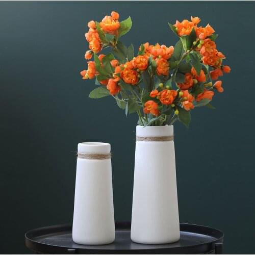 Nordic style Vase White Ceramic Matte with Hemp Rope for Dried Flower Home Table Decoration Crafts Ornaments