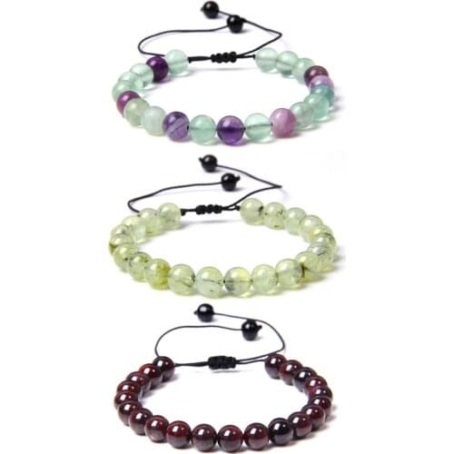 Vintage Adjustable Woven Bracelets For Women Polished Fluorite Garnet Bangle Men Elastic Jewelry Natural Stone Beads Pulsera