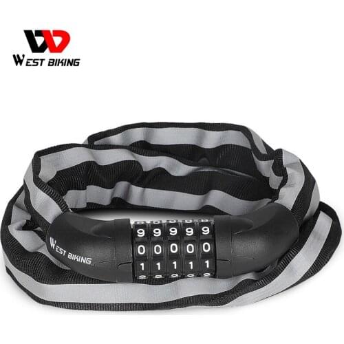 WEST BIKING 90cm Alloy Bicycle Lock 5 Digital Password Anti-theft Locks Bicycle Motorcycle Mountain Bike Chain Lock