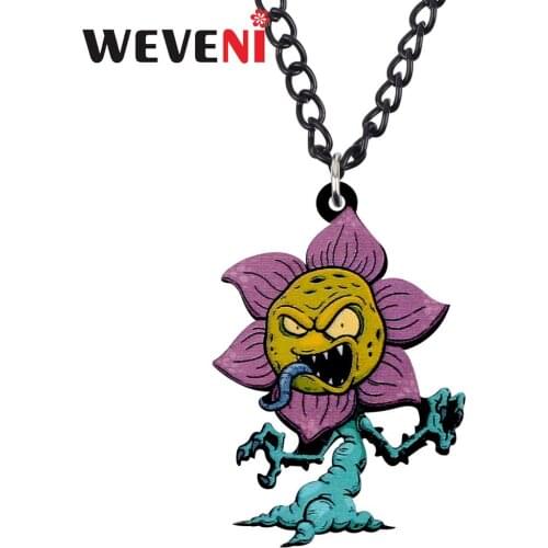 WEVENI Acrylic Halloween Man Eater Flower Necklace Long Choker Fashion Festival Decoration Jewelry Kid Girl Gift Charm Accessory
