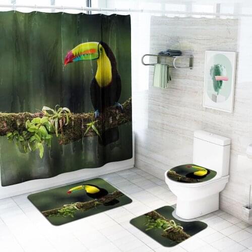 Animal Parrot Woodpecker Shower Curtain Waterproof Polyester Curtains 3D Blackout Bathroom Rug Sets Toilet Cover Bath Mat Set