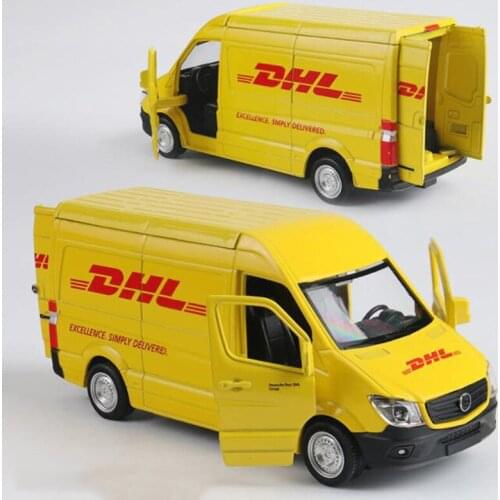 1/36 Scale15CM Yellow freight car Toy Metal Alloy Commerical Vehicle Express DHL Pull Back Diecasts Truck Model Collection Gifts