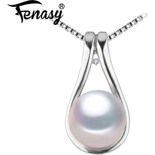 FENASY 925 Sterling Silver Pendant With Pearl Pearl Jewelry Chain Necklace Bohemian Pearl Necklace For Women