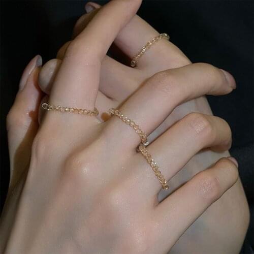 Origin Summer Minimalist Crystal Beaded Ring for Women Girls Elastic Force Adjustable Index Finger Ring Jewellery Accessories