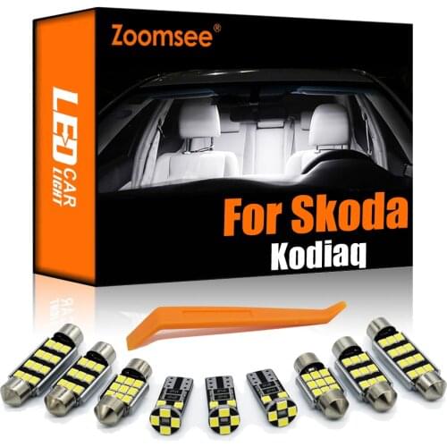 Zoomsee 10Pcs Interior LED For Skoda Kodiaq 2016+ Canbus Vehicle Bulb Indoor Dome Map Reading Trunk Light No Error Auto Lamp Kit