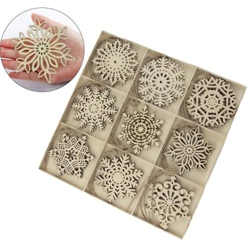 27pcs Christmas Wooden Slices Snowflakes Shaped Embellishments Hanging Decorations Wood Crafts DIY Accessories Small Pendants fo