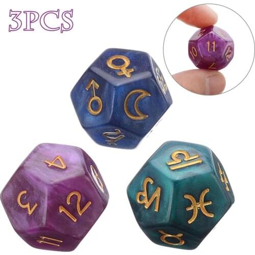 3Pcs 12 Sides Dices Resin Dice Games Tweezers Astrology Tarot Card Constellation Divination Dice Colorful Game Accessories