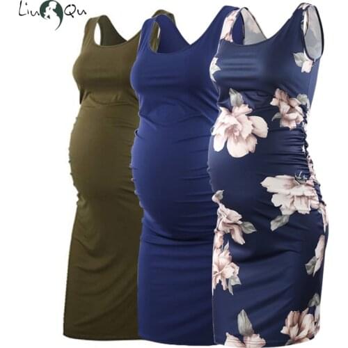3pcs Women Casual Maternity Dress Pregnancy Dresses Pregnant Photo Shoot Summer Mama Clothes Flattering Side Ruching Scoop Neck