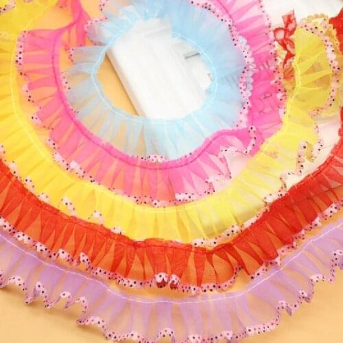 40yards 3cm wide Pleated Lace Fabric Dot Lace Trim Applique Ribbon Sewing Guipure Crafts Mesh Laces For children toy dress