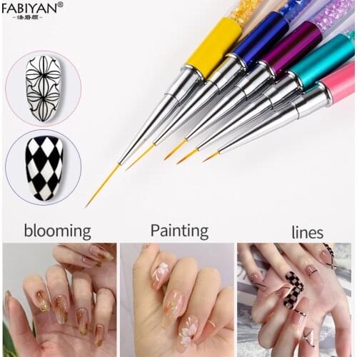 7/9/11/15/20mm Rhinestone Nail Art Brush Liner Pen UV Gel DIY Painting Drawing Flower Manicure Tool Acrylic Lines Stripes Tips