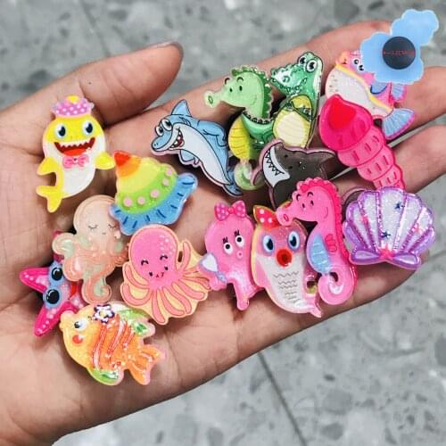 1Pcs Acrylic Charms Dolphin Shell Starfish Dinosaur Animals Shoe Accessories Garden Shoes Decoration Fit Kid Gift