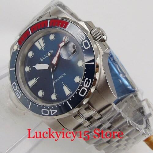 BLIGER Mechanical Men Watch Sapphire Glass Date Window Jubilee Band MIYOTA Movement Rotating Bezel Blue Dial