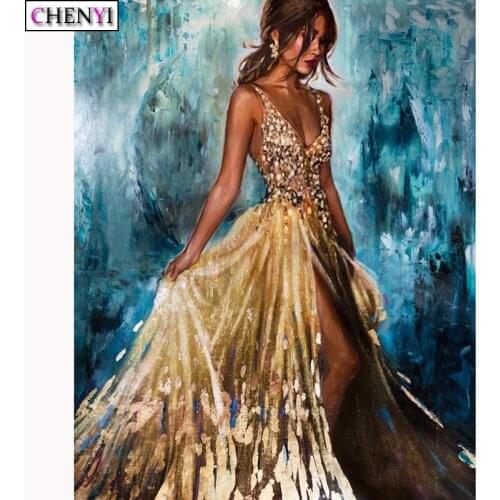 CHENYI 5D Diamond Painting Cross Stitch Full Dress Girl Needlework Crystal Rhinestone Mosaic Diamond Embroidery Home Decoration