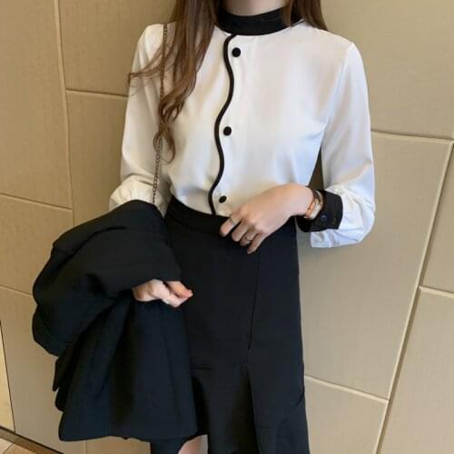 Chikichi 2021 Spring New Chiffon Shirt Reduced Age Korean Version Long Sleeve Top Women Blouse