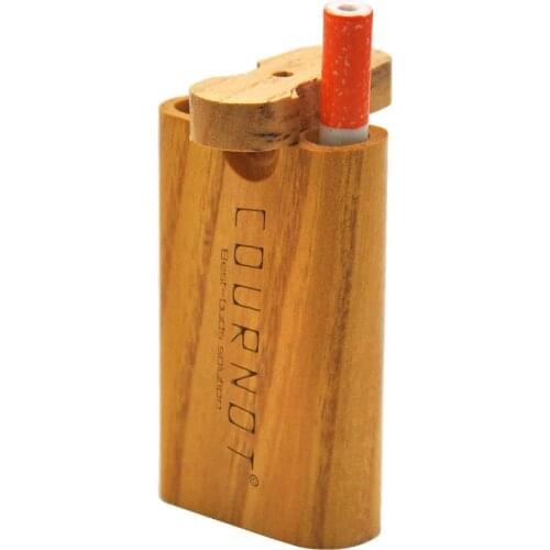 COURNOT Wood Dugout Digger One Hitter Pipe Natural Wood Stash Box with Ceramic One Hitter Smoking Hand Spoon Pipe Storage Case