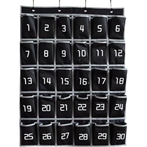Cell Phone Classroom Holder,Eamay Numbered Classroom Pocket Charts, Hanging Wall Organizer with 4 Metal Hooks and Pockets 30