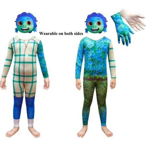 Disney Kids Cosplay Monster Boys Luca Halloween Costume Bodysuit Fancy Set Children Carnival Party Performance Costume