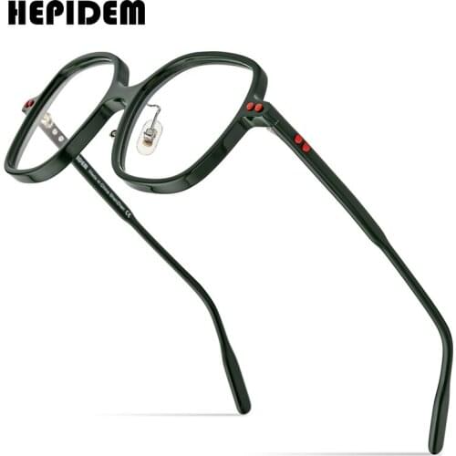 HEPIDEM Acetate Glasses Men Oversize Transparent Square Eyeglasses Frame Women Optical Prescription Spectacles Eyewear 9163