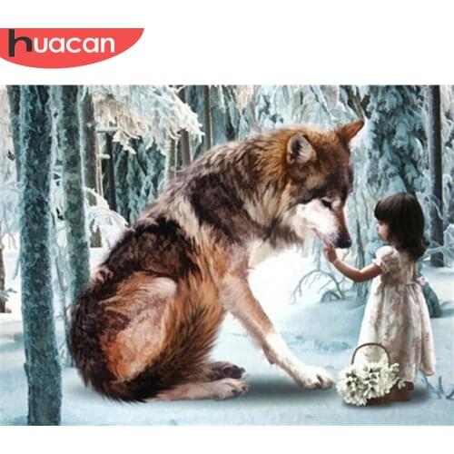 HUACAN 5D DIY Diamond Embroidery Wolf Snow Full Drill Square Rhinestone Kit Diamond Painting Animal Mosaic Girl Home Decoration