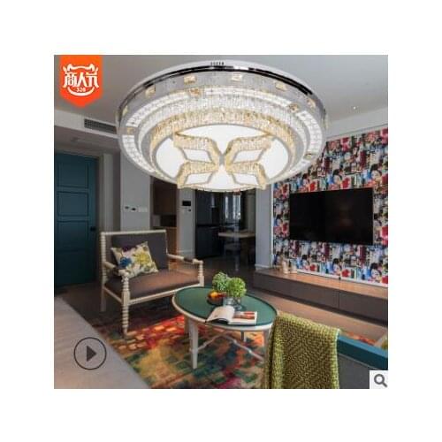 Round living room lamp led ceiling lamp Simple modern bedroom lamp line cutting crystal lamp creative