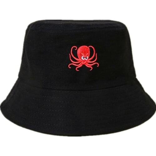 LDSLYJR 2021 Cartoon Octopus embroidery cotton Bucket Hat Fisherman Hat outdoor travel hat Sun Cap Hats for Men and Women 177