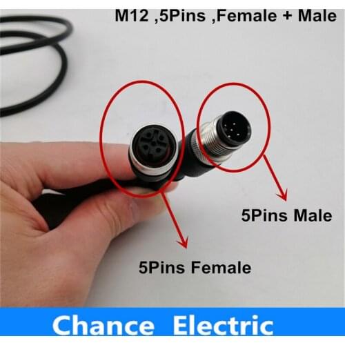 M12 5Pins Female Male Sensor Connector plug 2M 3M 5M 7M 10M black line straight Female and male Type used for proximity switch