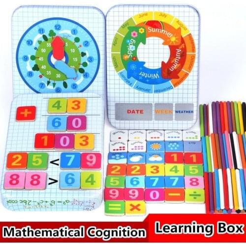 Montessori Math Toys Multifunctional Learning Box Educational Toys For Children Weather Time Arithmetic Learning Education Games
