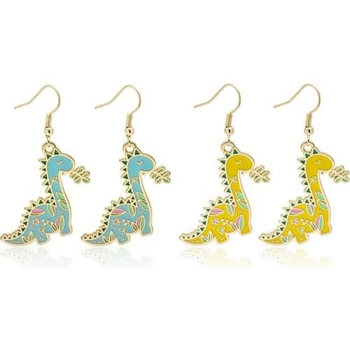 Cute Cartoon Dinosaur Drop Earrings for Women Girls Korean Kawaii Metal Animal Dangle Earrings Fashion Jewelry Wholesale Gift